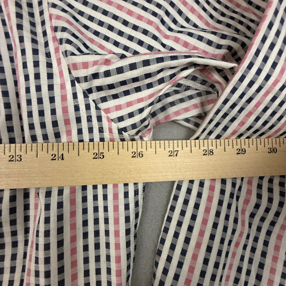 Johnston & Murphy Shirt Tailored Fit Plaid Stripe Button Down Shirt Men's XL - Picture 9 of 10